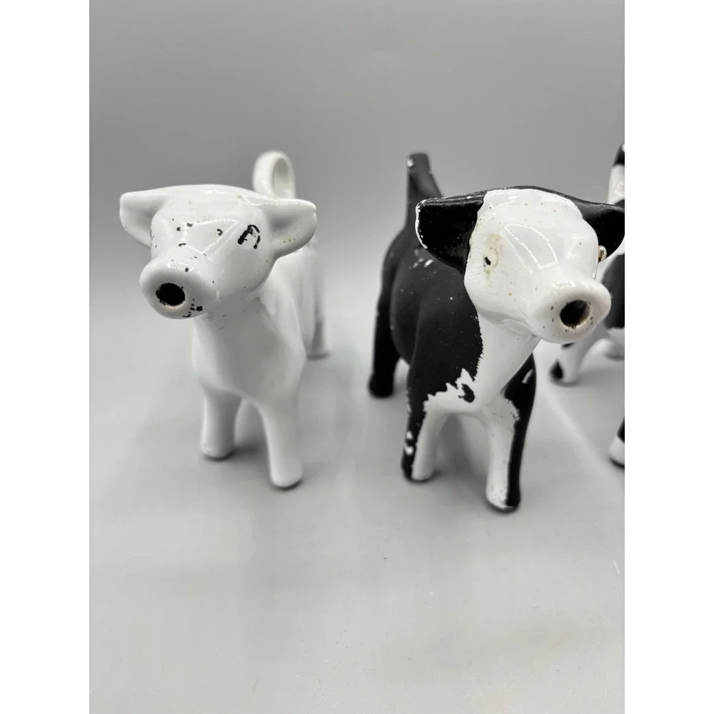 Ceramic Cow Creamer Set of 3 Black White Spotted Farmhouse Kitchen Decor